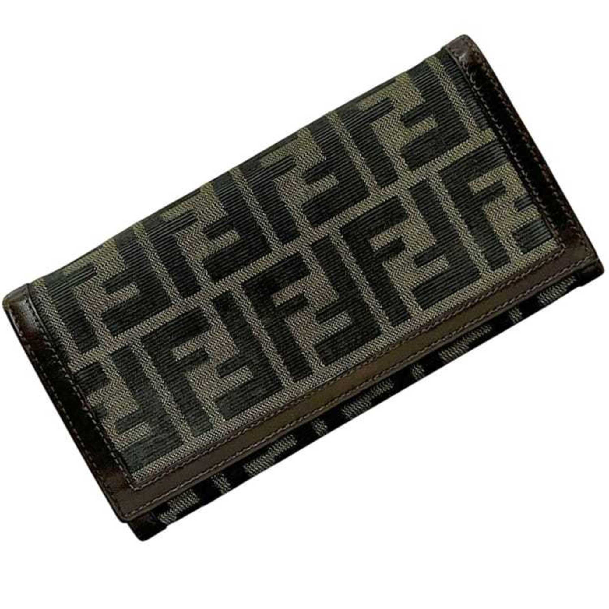 Fendi BiFold Long Wallet Ec25213 Khaki Green Brown Zucca 2804 30851 098 Can
